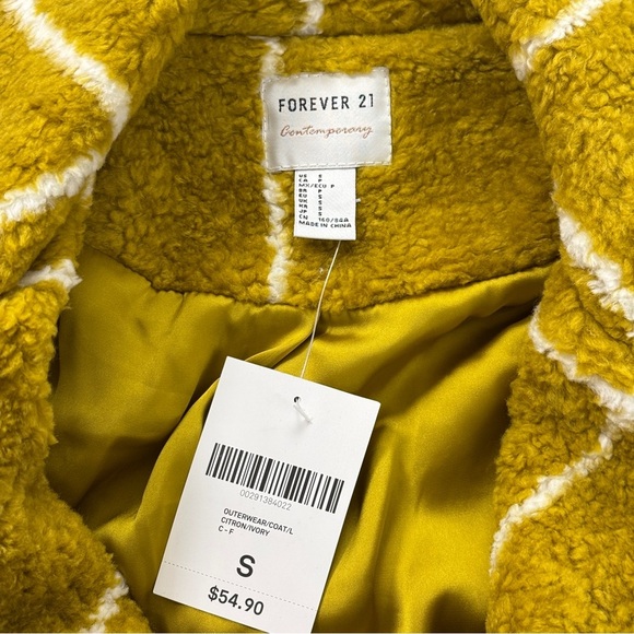 NEW Forever 21‎ Contemporary Luxury Citron Ivory Faux Shearling Coat Jacket - Picture 9 of 16